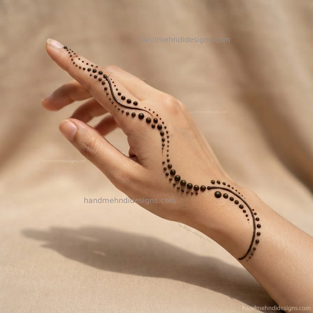 Easy finger to wrist dot mehndi with a continuous trail of tiny henna dots