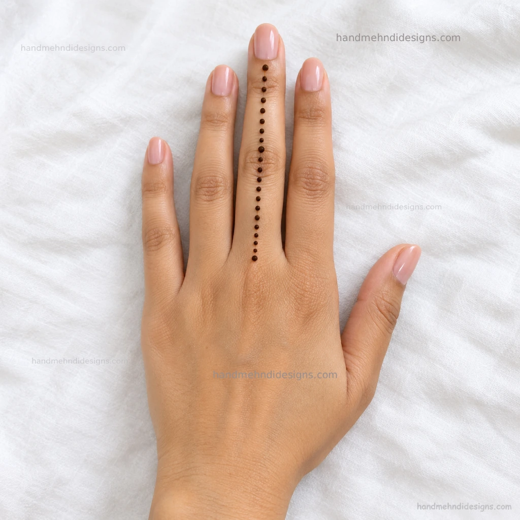 Very simple finger dot mehndi design with neat small dots in a minimal vertical pattern