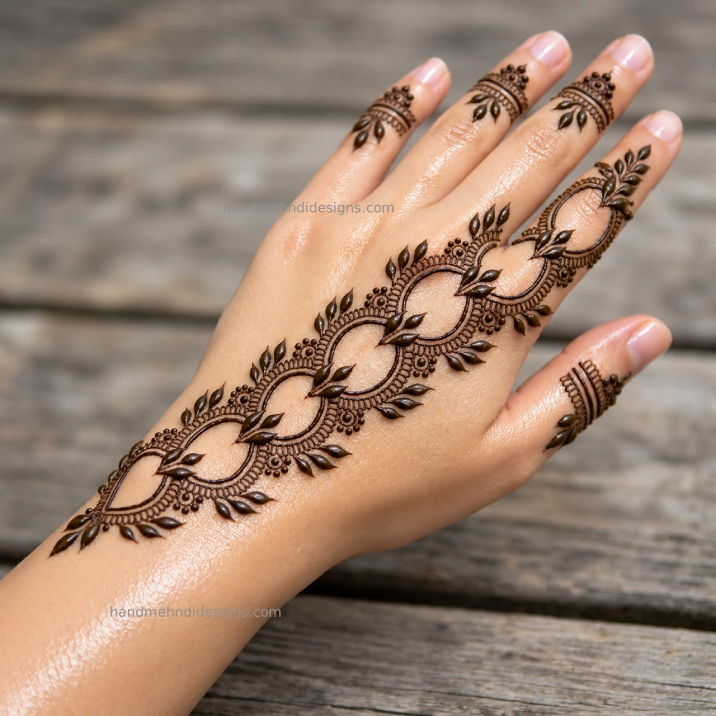 Combined chain and dot pattern back hand mehndi layout