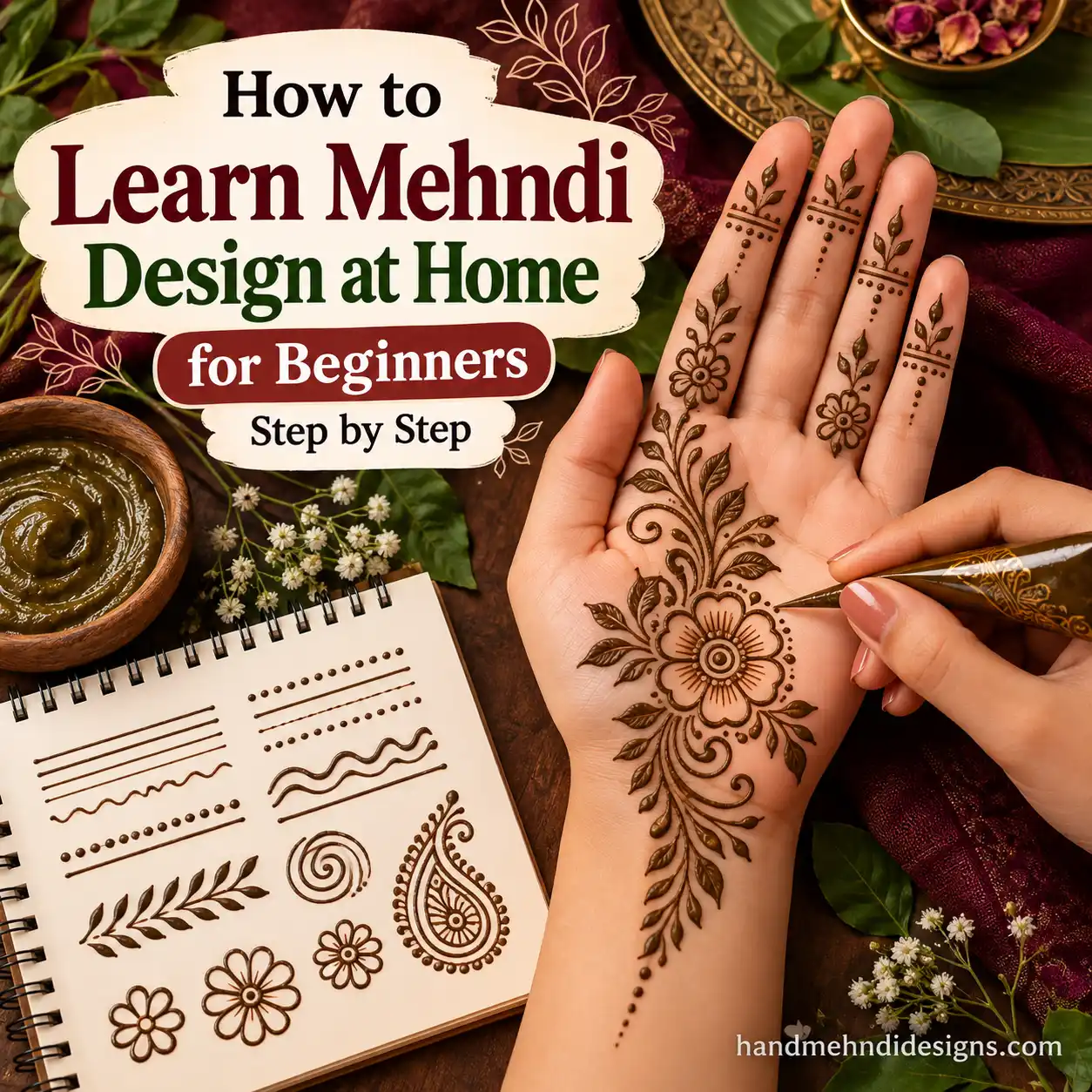 How to learn mehndi design at home for beginners step by step
